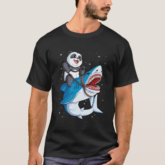 Panda Riding Shark Space Galaxy Jawsome T-shirt (Voorkant)