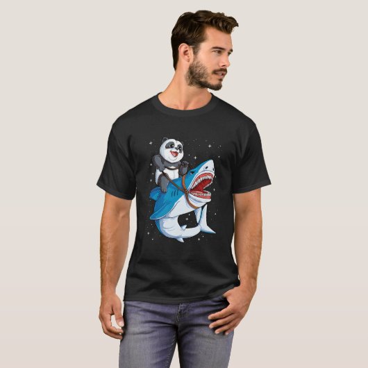 Panda Riding Shark Space Galaxy Jawsome T-shirt (Voorkant volledig)