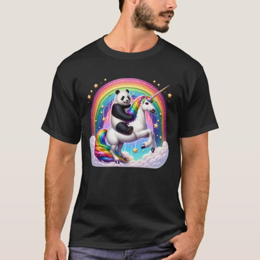 Panda Riding Unicorn Galaxy Rainbow Lover Girl T-shirt (Voorkant)