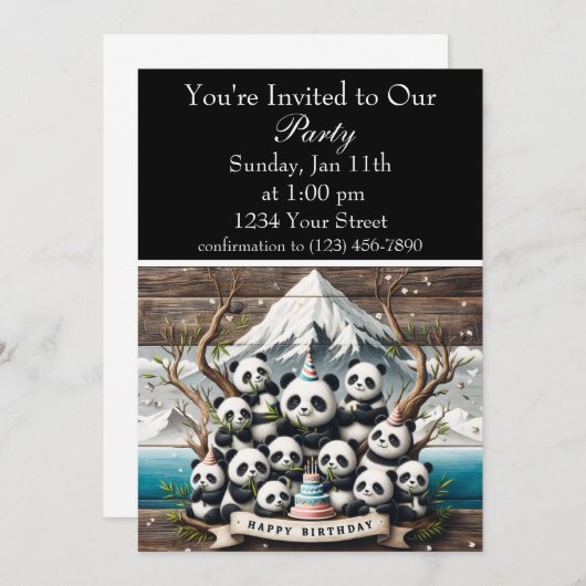 Panda-rific Birthday Bash Kaart (Voorkant / Achterkant)