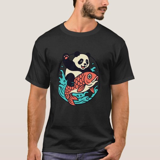 Panda rijdt Koi Vis T-shirt (Voorkant)