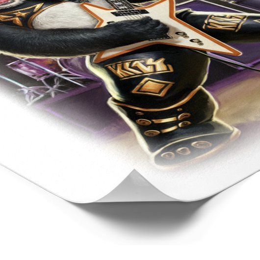 Panda Rocker has Fun playing Hard Rock on a White Poster (Hoek)