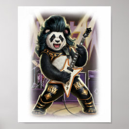 Panda Rocker has Fun playing Hard Rock on a White Poster