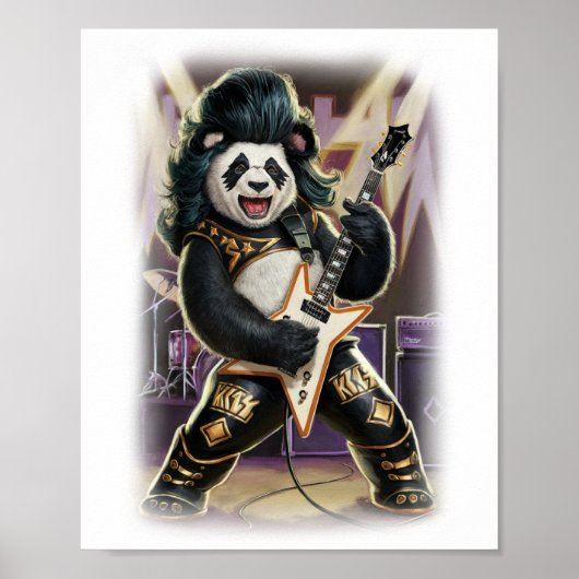Panda Rocker has Fun playing Hard Rock on a White Poster (Voorkant)