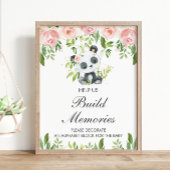 Panda Roze Bloemen Decoreren Baby Blok Douche Spel Poster