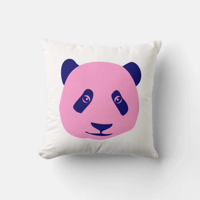 Panda - Roze en donkerblauw Kussen (Voorkant)