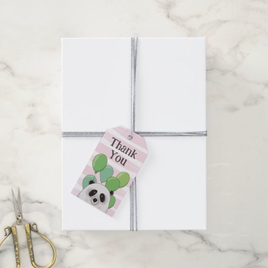 Panda. Roze en groene kinderen verjaardag dank je Cadeaulabel (Met Touw)