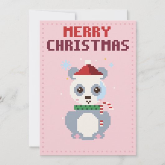 Panda Roze Pixel Art Kerstkaart (Voorkant)