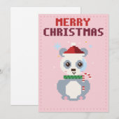 Panda Roze Pixel Art Kerstkaart (Voorkant / Achterkant)