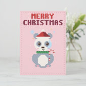 Panda Roze Pixel Art Kerstkaart (Staand voorkant)