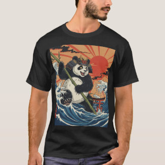 Panda Samurai die oprijzen te midden van Ukiyo-gol T-shirt