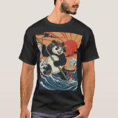 Panda Samurai Rising Amid Ukiyo Waves T-shirt (Voorkant)