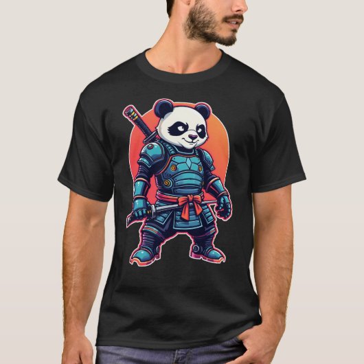 Panda Samurai Robot Style Uniek Cyberpunk Dier T-shirt (Voorkant)