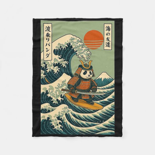 Panda Samurai surft op Japanse golf Fleece Deken (Voorkant)