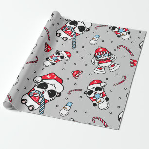 Panda Santa Beren met sneeuwvlokken inpakpapier