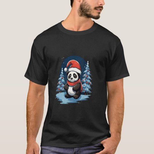Panda Santa Hoed Kerstboom Winter Sneeuw X Mas L T-shirt (Voorkant)