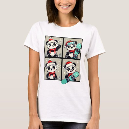 Panda Santa Skiing Snowboard Winter Mountain Trip T-shirt (Voorkant)