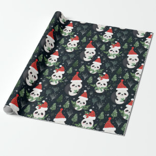 Panda Santa Winter vakantiepatroon Cadeaupapier