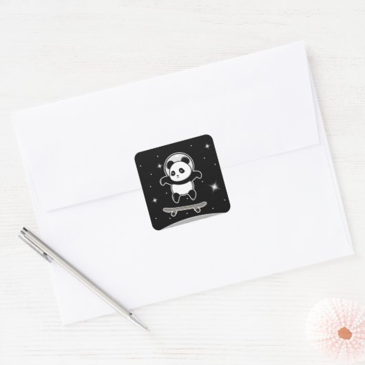Panda Schaats Space Vierkante Sticker (Envelop)