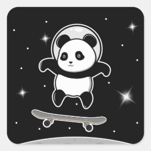 Panda Schaats Space Vierkante Sticker