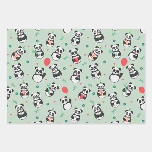 Panda Seamless Pattern Trio Inpakpapier Vel (Voorkant 2)