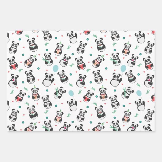 Panda Seamless Pattern Trio Inpakpapier Vel (Voorkant)