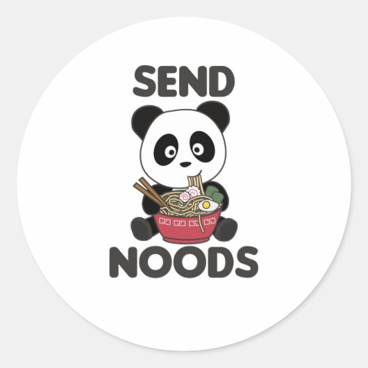 Panda Send Noods Ramen Cute Kawaii Noodle Ronde Sticker (Voorkant)