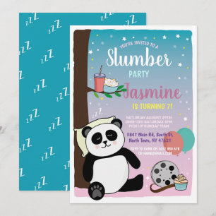Panda Slumber Party Birthday Cute Movies Popcorn Kaart