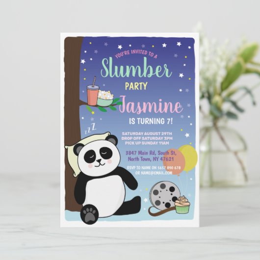 Panda Slumber Party Blauwgroen Films Popcorn Kaart (Staand voorkant)