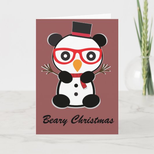 Panda Snowman-kerstkaart Feestdagen Kaart (Voorkant)