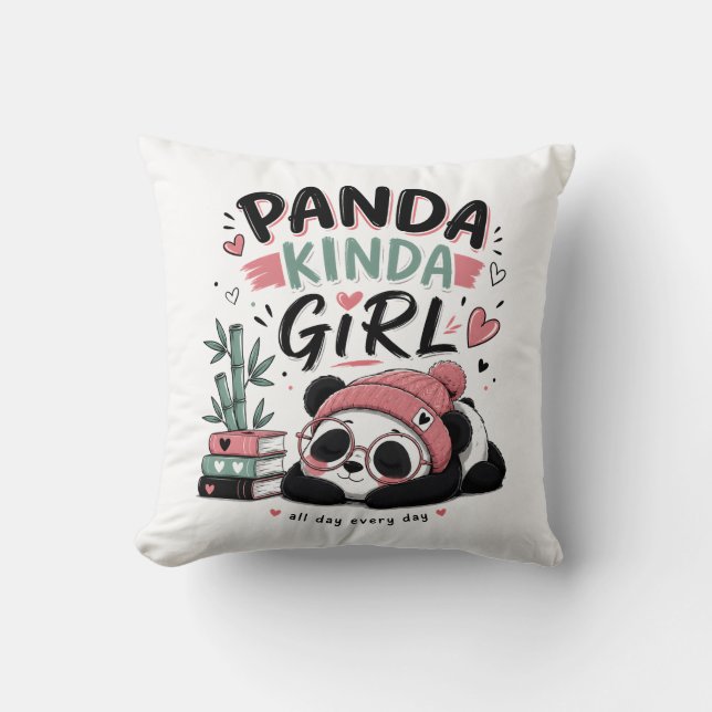 Panda Soort Meisje Schattig Panda Kussen (Voorkant)