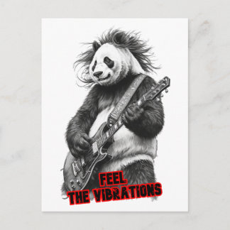 Panda speelt gitaar, zegt: Voel de trillingen op  Feestdagenkaart