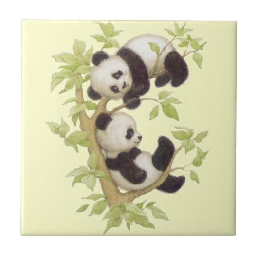 Panda speelt in een boom tegeltje (Voorkant)