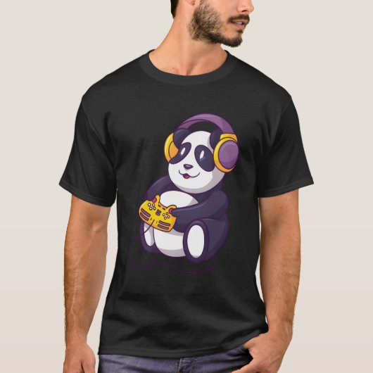 Panda Speelt Videospelletjes met een hoofdtelefoon T-shirt (Voorkant)