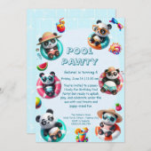 Panda Splash Verjaardag Pool Party Uitnodiging (Voorkant / Achterkant)