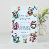 Panda Splash Verjaardags Zwembad Feest Uitnodiging (Staand voorkant)
