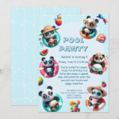 Panda Splash Verjaardags Zwembad Feest Uitnodiging (Voorkant / Achterkant)