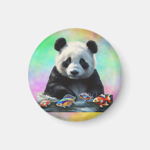 Panda staart naar kleurrijke groep zwemmende visse magneet