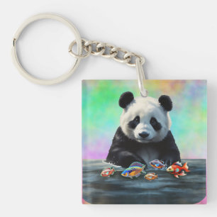 Panda staart naar Kleurrijke Groep Zwemmende Visse Sleutelhanger