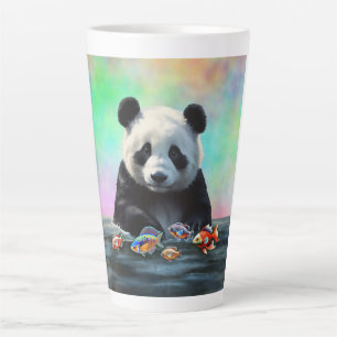 Panda staart naar kleurrijke zwemmende vissen latte mok