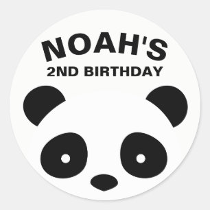 Panda Stickers, Black and White Birthday Ronde Sticker
