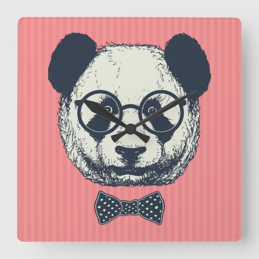 Panda Stripes Vierkante Klok (Voorkant)
