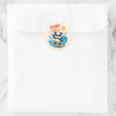 Panda Surf Sourire Kind Été Ronde Sticker (Tas)