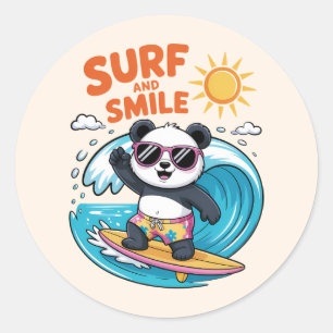 Panda Surf Sourire Kind Été Ronde Sticker