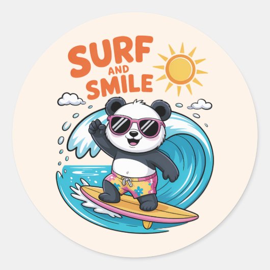 Panda Surf Sourire Kind Été Ronde Sticker (Voorkant)