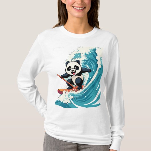 Panda surfen op een golf shirt, Fun Surfen Panda T-shirt (Voorkant)
