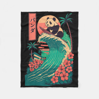 Panda Surfing Japanese _2 Fleece Deken