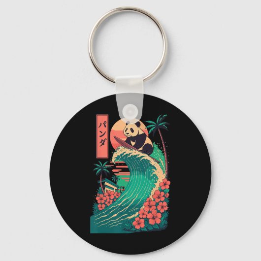 Panda surft Japans _2 Sleutelhanger (Voorkant)