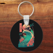 Panda surft Japans _2 Sleutelhanger (Voorkant)