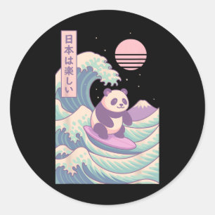 Panda surft Japanse golf Japan Ronde Sticker
